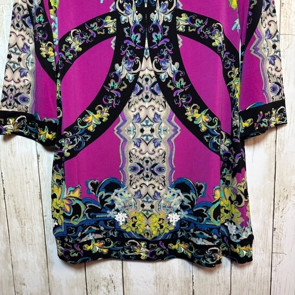 Style&Co Shift Dress Boat neckline Bell Sleeve Stretch Sz Small Floral Disco - Picture 9 of 16